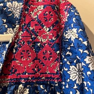 Vibrant, J.Crew embroidered, split neck blouse. XL